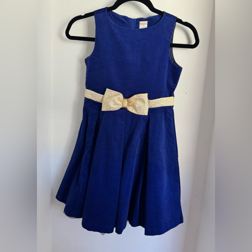 Gymboree Royal Blue Dress with Gold Bow size 10